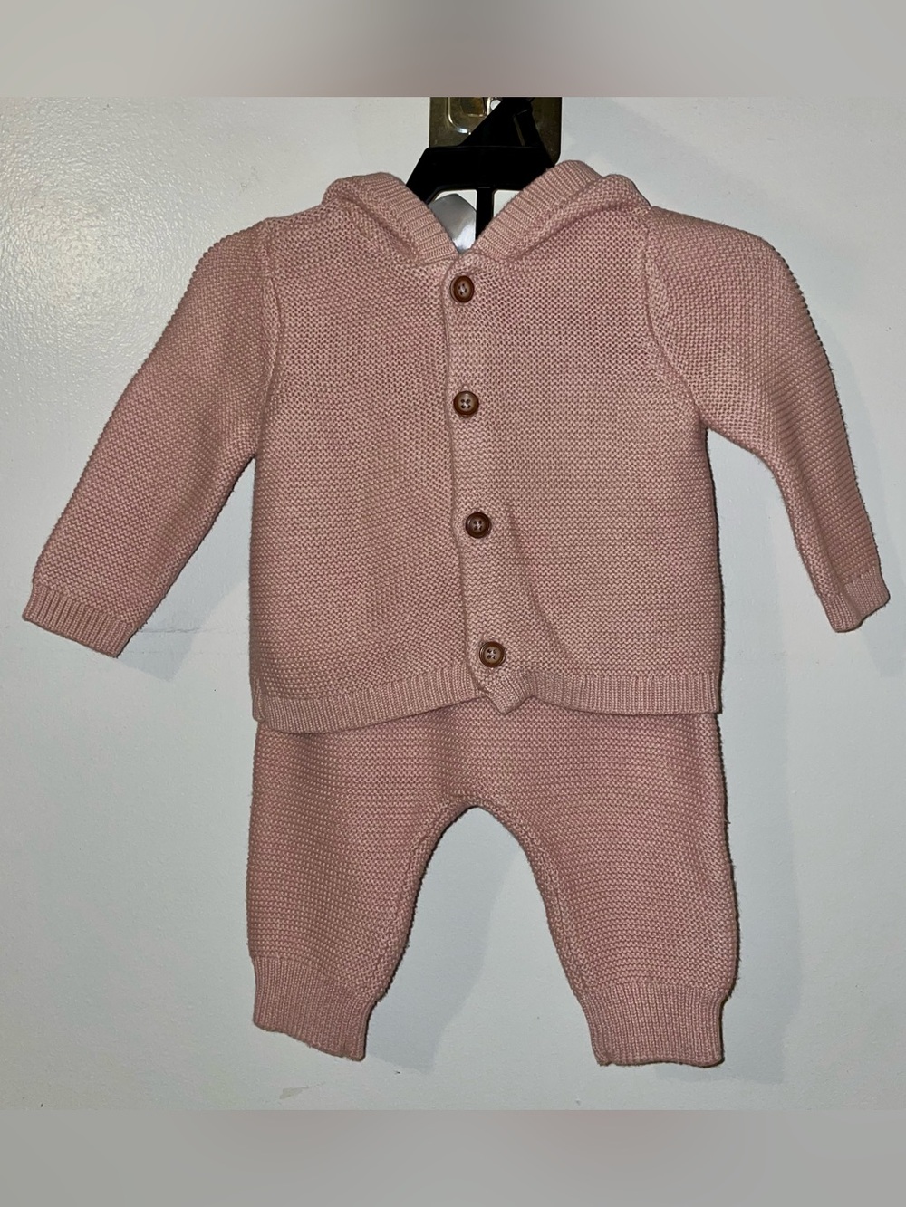 Carter's Pink Knit Hooded Button Sweater & Pants Set